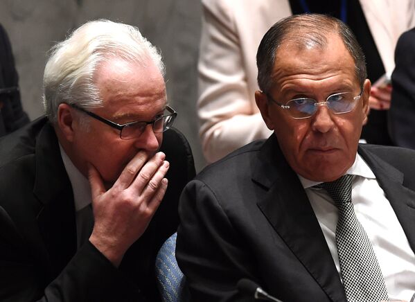 Виталий Чуркин и Сергей Лавров на заседании Совета Безопасности ООН