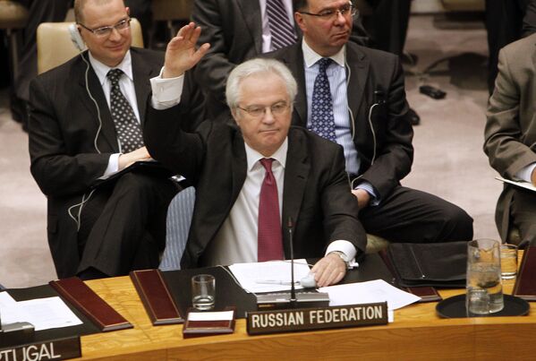 Постоянный представитель России при ООН Виталий Чуркин во время заседания Совета Безопасности