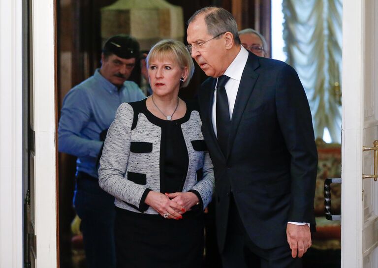 Министр иностранных дел РФ Сергей Лавров и министр иностранных дел Королевства Швеции Маргот Вальстрём во время встречи в Москве. 21 февраля 2017