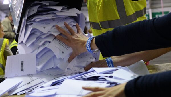 Подсчет голосов рефрендума о независимости Шотландии. 2014 год. Архивное фото