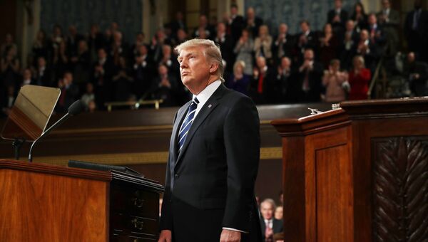 Президент США Дональд Трамп во время выступления в Конгрессе США. 28 февраля 2017 года