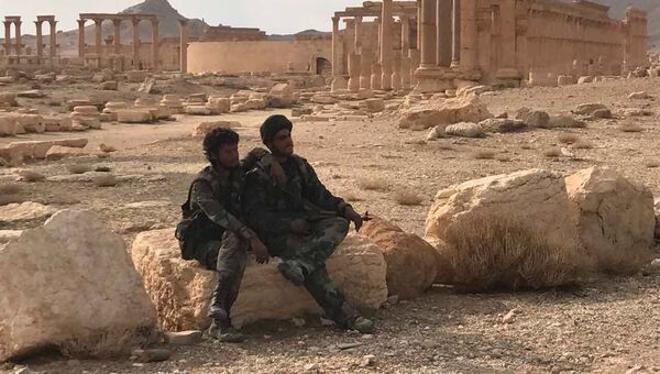 Военнослужащие Сирийской Арабской Республики возле историко-архитектурного комплекса Древней Пальмиры в сирийской провинции Хомс. Архивное фото