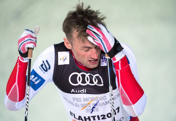 Петтер Нортуг (Норвегия) после финиша в спринте среди мужчин на чемпионате мира по лыжным гонкам в Лахти