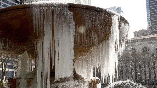 Замерзший фонтан в Брайант-парке, США. Архивное фото
