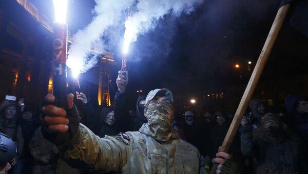 Митинг сторонников блокады Донбасса на Майдане Незалежности в центре Киева