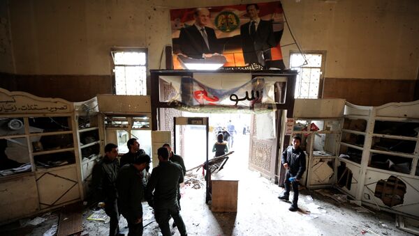 Место взрыва в Дворце правосудия в Дамаске