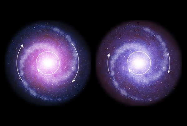 Современная галактика с темной материей и древняя галактика без темной материи