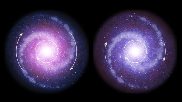 Современная галактика с темной материей и древняя галактика без темной материи