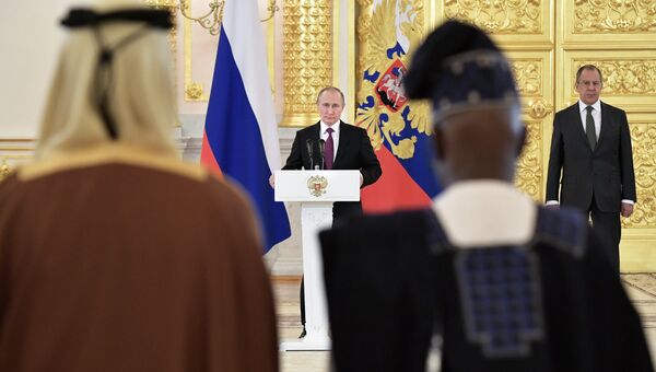 Владимир Путин выступает на церемонии вручения верительных грамот. 16 марта 2017