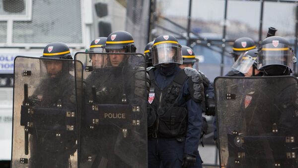 Полицейские во время столкновения с участниками марша граждан против насилия со стороны полиции в Париже. Архивное фото