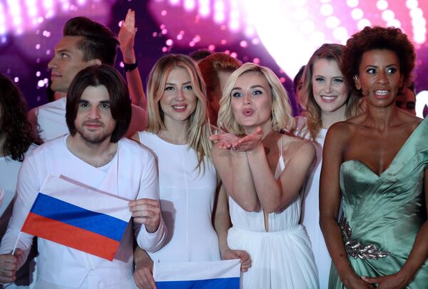 Российская певица Полина Гагарина после выступления в первом полуфинале Международного конкурса песни Евровидение 2015 в Вене