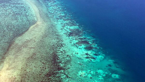 Вид с воздуха на обесцвеченный Большой Барьерный риф в Австралии