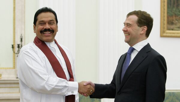 Президент РФ Дмитрий Медведев во время встречи в Кремле с президентом Шри-Ланки Махиндой Раджапаксе. Архивное фото