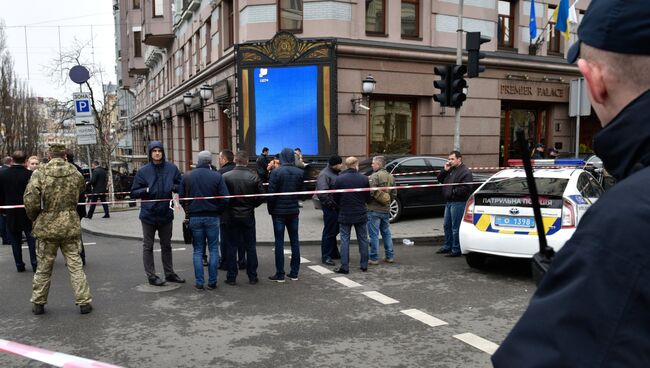 На месте убийства бывшего депутата Госдумы России Дениса Вороненкова в Киеве, Украина. 23 марта 2017