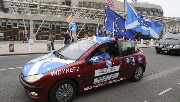 Сторонники независимости Шотландии у здания парламента в Эдинбурге