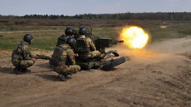 Украинские военные во время учений на полигоне под Львовом