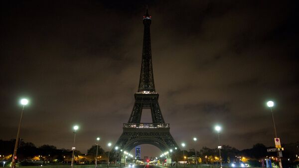 Вид на Эйфелеву башню в Париже, иллюминация которой была отключена. Архивное фото
