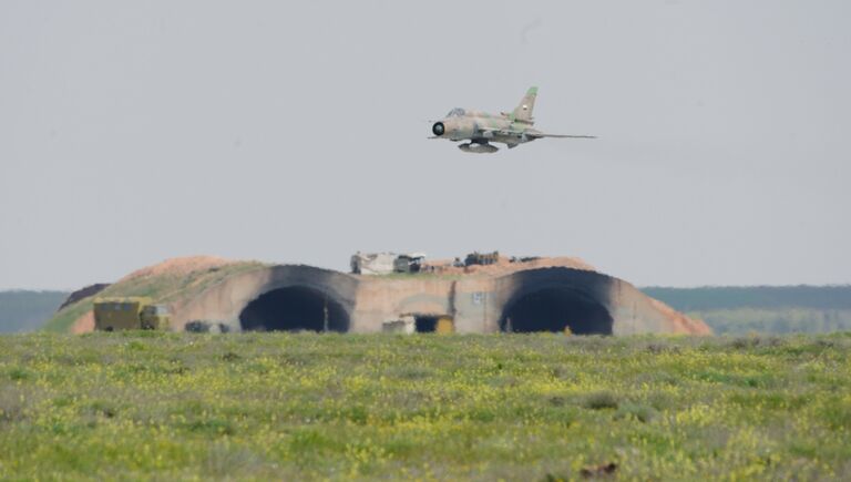 Самолет сирийских военно-воздушных сил над аэродромом Шайрат. 8 апреля 2017