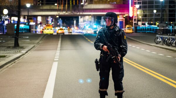 Сотрудница полиции в районе обнаружения самодельного взрывного устройства в Осло. 10 апреля 2017