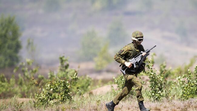 Военнослужащий литовской армии во время учений Железный волк – 2016. Июль 2016 года 