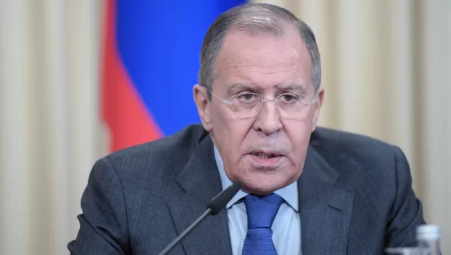 Сергей Лавров во время пресс-конференции по итогам встречи с Мухаммадом Зарифом и Валидом Муаллемом. 14 апреля 2017