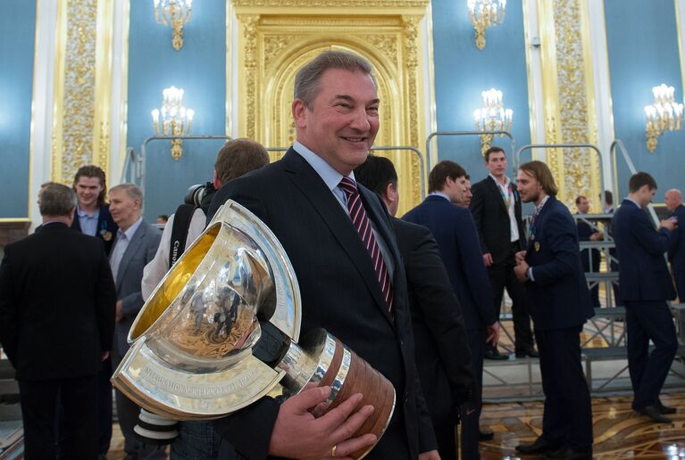 Владислав Третьяк на приеме в честь церемонии награждения национальной сборной России по хоккею, победившей на чемпионате мира 2014 в Минске, в Большом Кремлевском дворце