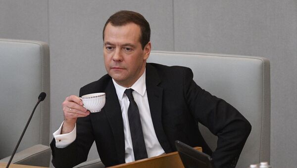 Председатель правительства РФ Дмитрий Медведев на пленарном заседании Государственной Думы РФ. 19 апреля 2017