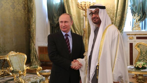 Президент РФ Владимир Путин и наследный принц Абу-Даби Мухаммед Аль Нахайян во время встречи. 20 апреля 2017