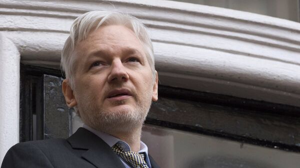 Сооснователь WikiLeaks Джулиан Ассанж выступает с речью с балкона посольства Эквадора в Лондоне перед журналистами и митингующими