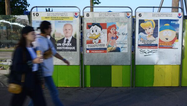Сатирические плакаты, посвящённые предстоящим президентским выборам во Франции