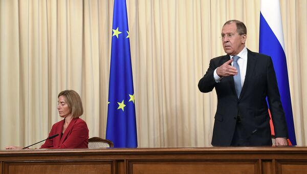 Сергей Лавров и Федерика Могерини во время совместной пресс-конференции. 24 апреля 2017