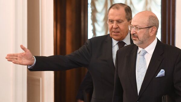 Министр иностранных дел РФ Сергей Лавров и генеральный секретарь ОБСЕ Ламберто Заньер. 25 апреля 2017