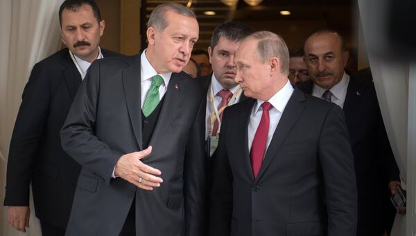 Президент РФ Владимир Путин и президент Турции Реджеп Тайип Эрдоган во время встречи в Сочи. 3 мая 2017