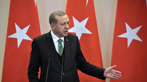 Президент Турции Реджеп Тайип Эрдоган во время совместной пресс-конференции по итогам встречи с президентом РФ Владимиром Путиным. 3 мая 2017