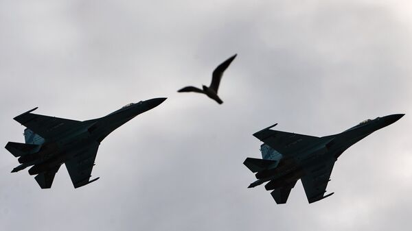 Самолеты-перехватчики Су 27 в Санкт-Петербурге. Архивное фото