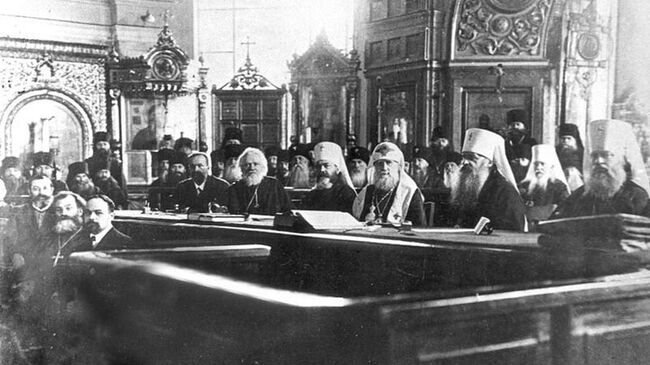 Заседание Поместного собора Русской православной церкви в Соборной палате Московского епархиального дома. 1917 год