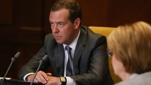 Председатель правительства РФ Дмитрий Медведев проводит совещание о ходе строительства перинатальных центров. 15 мая 2017