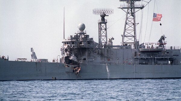 Американский фрегат USS Stark, атакованный иракским самолетом Mirage F4. 17 мая 1987