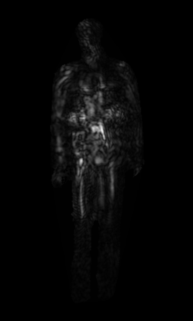 Радиоизображение макета пистолета под кожаной курткой