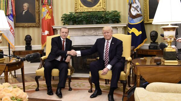Президент США Дональд Трамп и президент Турции Реджеп Тайип Эрдоган во время встречи Вашингтоне. 16 мая 2017 года 