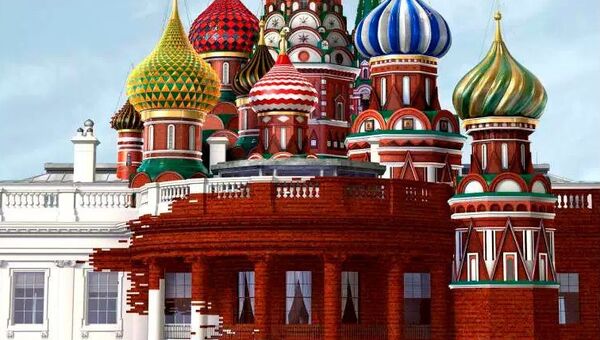 Обложка журнала Time c изображением Белого дома, сливающегося с храмом Василия Блаженного. Архивное фото