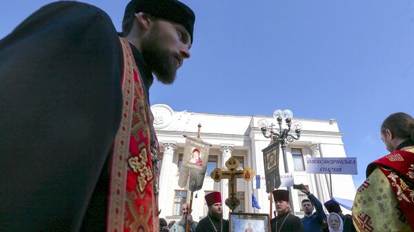 Акция прихожан Украинской православной церкви Московского патриархата в Киеве. Архивное фото