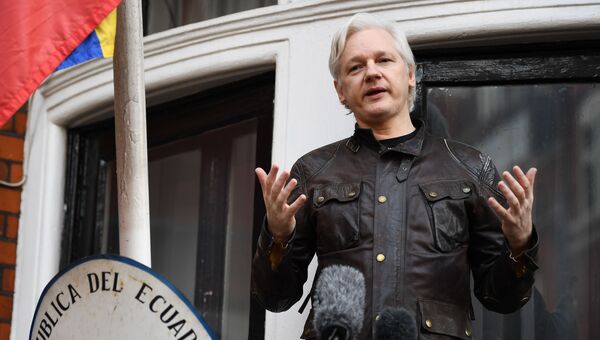 Сооснователь WikiLeaks Джулиан Ассанж на балконе посольства Эквадора в Лондоне. 19 мая 2017