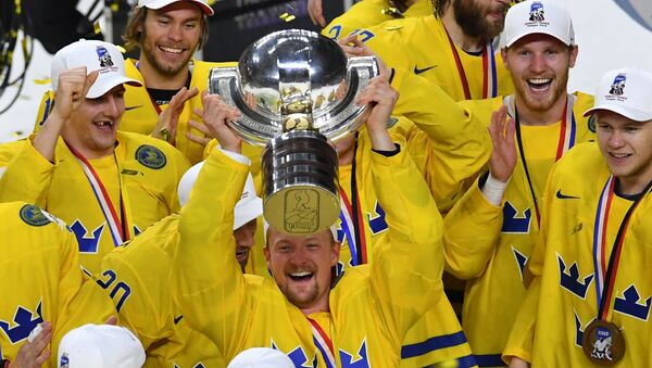 Сборная Швеции празднует победу на ЧМ-2017, 22 мая