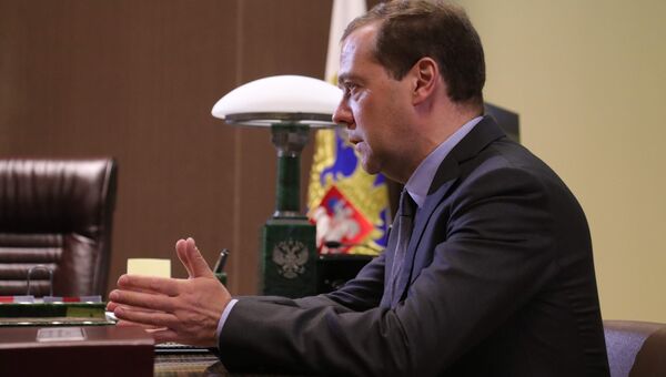 Председатель правительства РФ Дмитрий Медведев во время встречи с президентом РФ Владимиром Путиным. 19 мая 2017