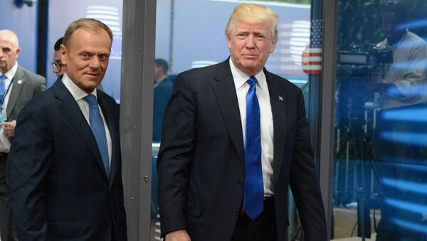 Президент США Дональд Трамп и председатель Европейского совета Дональд Туск во время встречи в Брюсселе, 25 мая 2017