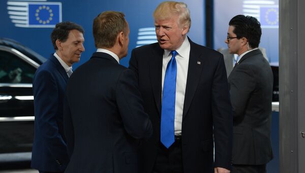 Президент США Дональд Трамп и председатель Европейского совета Дональд Туск во время встречи в Брюсселе, 25 мая 2017