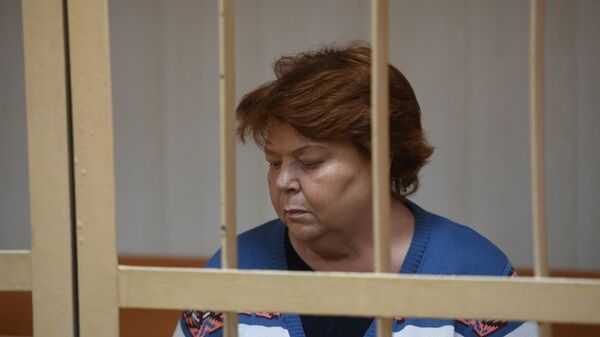 Бывший главный бухгалтер театральной труппы Седьмая студия Нина Масляева, задержанная после обысков в Гоголь-центре, на заседании в Пресненском суде Москвы, где рассматривается ходатайство следствия об ее аресте. Архивное фото