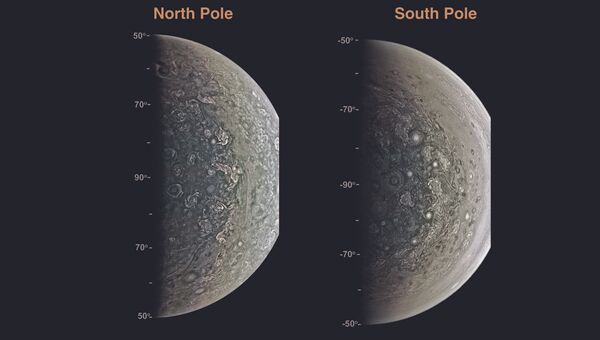 Северный и южный полюс Юпитера, снимки зонда Juno