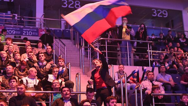 Зрители во время финального этапа гранд-финала по World of Tanks в комплексе ВТБ Ледовый дворец в Москве